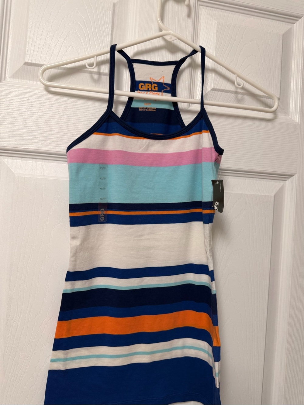 NWT Garage Striped Racerback Tank Dress in Navy, Orange, Aqua